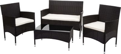 Poly-rattan set MCW-F55, balkon/tuin/lounge set zitgroep ~ bruin, crèmekleurige kussens