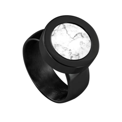 Quiges RVS Schroefsysteem Ring Zwart Glans 16mm met Verwisselbare 12mm Mini Munt - SLSRS54816