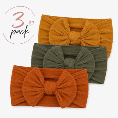 Haar in Stijl® Haarband Heidi 3 pack - Brede en zachte baby haarband met een strik wit roze zalm - meisjes haaraccessoire knoopje geribbelde design cadeauset