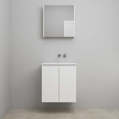 On-Line Badkamermeubelset - 60 cm - Bouwpakket - Greeploos 2 Deuren - Acryl Wastafel - zonder Kraangat - Spiegelkast - Hoogglans Wit
