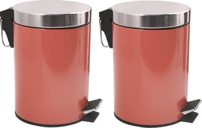 MSV Prullenbak/pedaalemmer - 2x - metaal - terracotta - 3 liter - 17 x 25 cm - Badkamer/toilet