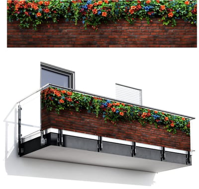 Balkonscherm 500x120 cm - Balkonposter Bloemen - Muur - Groen - Oranje - Balkon scherm decoratie - Balkonschermen - Balkondoek zonnescherm