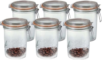 Le Parfait Voorraad/weckpot - 6x - glas - transparant - 17,5 x 10 cm - 1 L