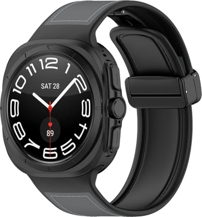 By Qubix - Compatible Samsung bandje - Hybrid leer + siliconen band - Grijs - Geschikt voor Samsung Galaxy Watch Ultra / Ultra 2 - 47mm