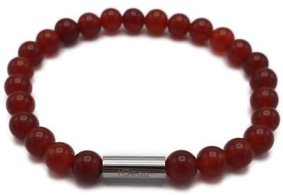 H-Beau - Handgemaakte Armband van Edelstenen - Natuurstenen - Carneool kralen - RVS Kraal - 8mm - lengte 21cm - Gepolijst - Rood - Oranje - Heren - Unisex - Sterrenbeeld - Horoscoop - Ram - Kreeft - Leeuw - Maagd