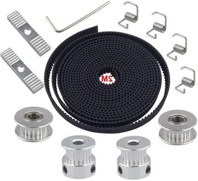 Timing Belt Set met 2m GT2 Timingriem, Tandwiel met 20 Tanden, Spanner en Klemmen voor Precisieprojecten