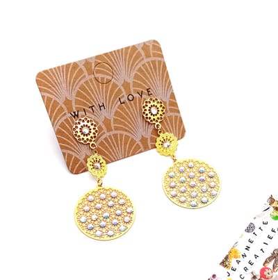 Jeannette-Creatief® - Chique - Gold & Strass - Oorbellen dames - Oorhangers dames - Oorbellen Filigraan - Oorbellen Strass - Oorbellen Goud - Golden Earrings - Oorbellen Wit - Glitter Oorbellen