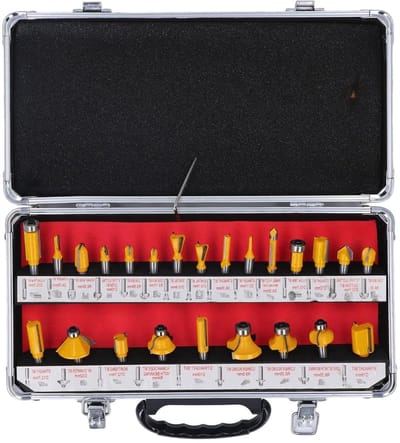 Freesbitset Houtbewerking - Router Bits - Rand Groef Maken - 24 Delige Set - 8mm Steel - Zilverkleurig