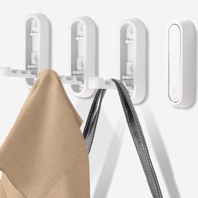 Set van 4 Vouwhaken voor Wandmontage - Opvouwbare Hoofdtelefoonhouder met Schroeven voor Keuken, Badkamer, Kantoor en Kledingkast (Wit)