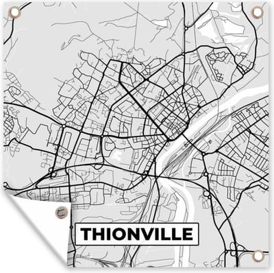 Tuin poster Kaart - Stadskaart - Frankrijk - Thionville - Plattegrond - 200x200 cm - Tuindoek