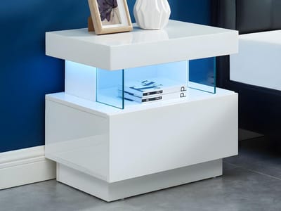Vente-unique Set van 2 nachtkastjes met 1 lade en 1 nis - Met ledverlichting - MDF - Wit gelakt - FABIO II