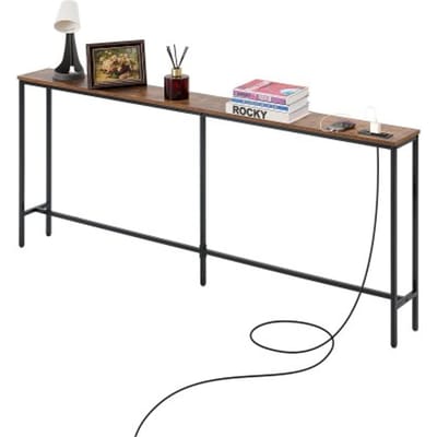 VEVOR smalle consoletafel entreetafel (178 cm lang) met stopcontacten, 1-laags haltafel bijzettafel banktafel met metalen frame & oplaadstation, voor entree, hal woonkamer