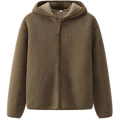 Vêtements pour femmes Imitation Laine d'agneau Polaire Polaire à capuche Manches longues avec Veste Polaire Cardigan Épaissi pour femmes Sweat-shirt Haut XL marron