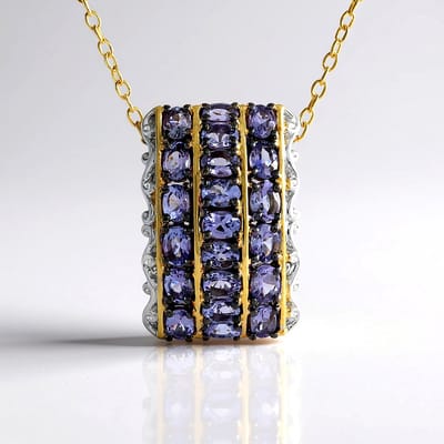Cavill - Zilveren halsketting verguld 925 Sterling Zilver - 21 Ovale Tanzanieten 3,119 ct - Luxe verstelbare blauw-paarse ketting