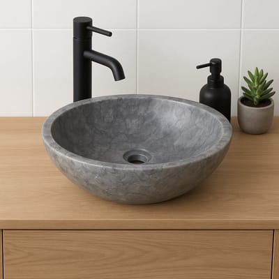 Lendo Online Wastafel ovaal 40x30x12 cm Marmer - natuursteen grijs - wasbak voor badkamer en toilet - spoelbak - waskom - unieke vorm en kleur!