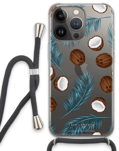Case Company® - Hoesje met koord geschikt voor iPhone 13 Pro hoesje met Koord - Kokosnoot - Telefoonhoesje met Zwart Koord - Bescherming aan alle Kanten en Over de Schermrand