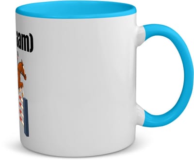Akyol - paardrijden met eigen naam koffiemok - theemok - blauw - Paarden - paarden liefhebbers - iemand die houdt van paarden - verjaardag - cadeau - kado - 350 ML inhoud