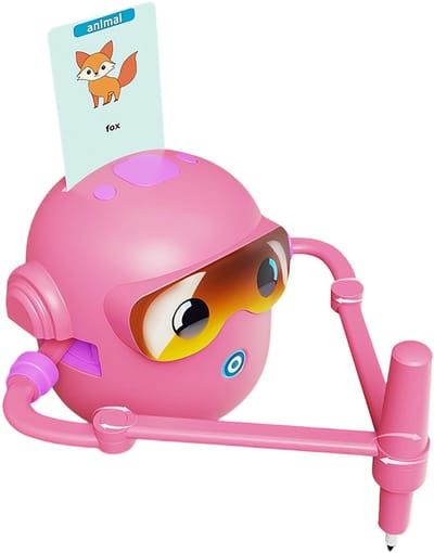 Kindertekenrobot, geschikt voor kinderen van 3 tot 8 jaar, met spraakinteractie en educatieve tekenfuncties. Inclusief 100 kaarten, 12 kleurpotloden en muziek. Ideaal cadeau voor jongens en meisjes.
