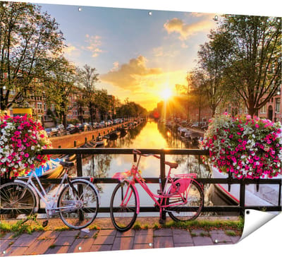 Gards Tuinposter Amsterdamse Brug met Zonsopgang - 160x120 cm - Tuindoek - Tuindecoratie - Wanddecoratie buiten - Tuinschilderij