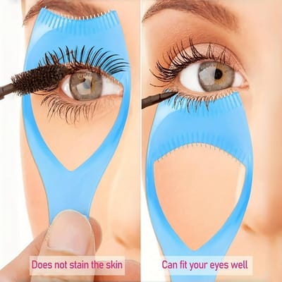 1 pièce Outil de maquillage 3 en 1 pour fard à paupières, Magique Utile Cosmétique Mascara Peigne à cils & Pochoir Eyeliner, Outil Carte Guide Applicateur, Aide au maquillage réutilisable blue