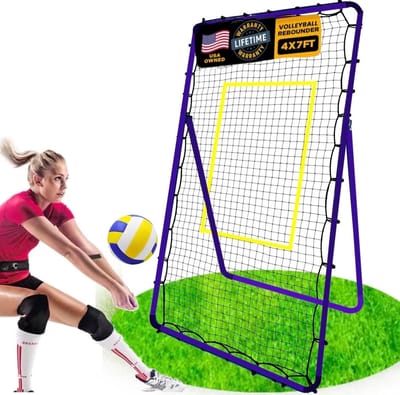 Volleybal Rebounder Net 1,2 x 2,1 m - 5 Hoek Rebounds voor Volleybal Training - Inclusief U-vormig Anker en Bungee Koorden