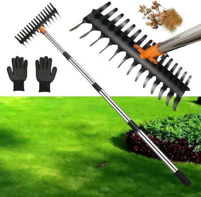 Verticuteerhark Gazon - Mos verwijderaar Tuin - Gazon onderhoud - 38 cm brede harkkop - 15 inch - Geel