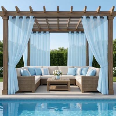 Qelus Buitengordijn Waterdicht Lichtdoorlatend met Ringen - Vitrages - Outdoor Gordijn Transparant - 132x213cm - Blauw - 1 Stuk