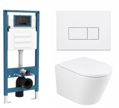 QeramiQ Dely Toiletset - inbouwreservoir Qeramiq Flush - 35mm zitting - metaal mat witte bedieningsplaat - rechthoekige knoppen - mat wit