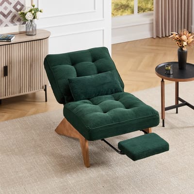 Sweiko Fauteuil - Met voetensteun - Verstelbare rugleuning - Corduroy - Houten frame - Groen
