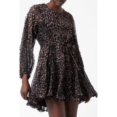 French Connection Leopard Ruffle Dress Brown Leopard Maat: 6 | Mini Jurken Outlet | Dames | Zwart