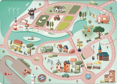 Mats & Joy® Auto Speelmat Roadtrip Rood 130x180cm - Ultrazacht - Anti-slip - Wasbaar - Speeltapijt Baby - Speelkleed - Speelmat Auto Kinderen - Autokleed