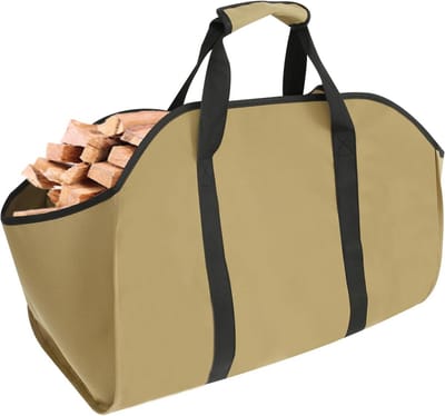 Draagtas Brandhout - Canvas Houtzak - Vervoer Haardhout - Waterdichte Oxford Stof - 60 x 34 x 40 cm - Kaki