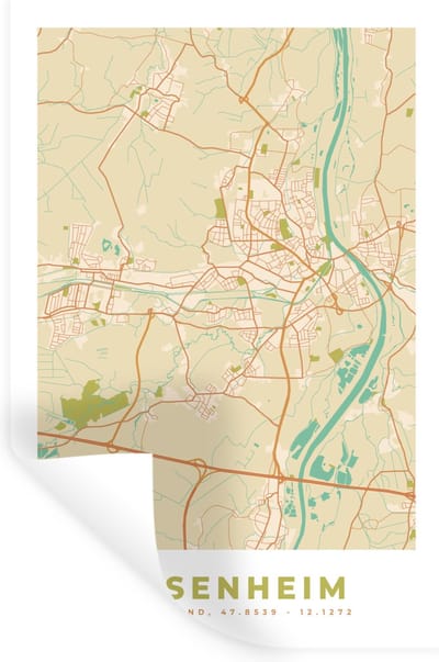 Muurstickers - Sticker Folie - Rosenheim - Plattegrond - Vintage - Kaart - Stadskaart - 20x30 cm - Plakfolie - Muurstickers Kinderkamer - Zelfklevend Behang - Zelfklevend behangpapier - Stickerfolie