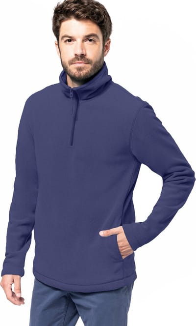 Kariban Fleece trui - marine blauw - halve ritskraag - warme winter sweater - heren - polyester M