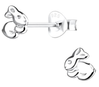 Joy|S - Zilveren konijn oorbellen - 5 mm - klein konijntje oorknoppen - kinderoorbellen