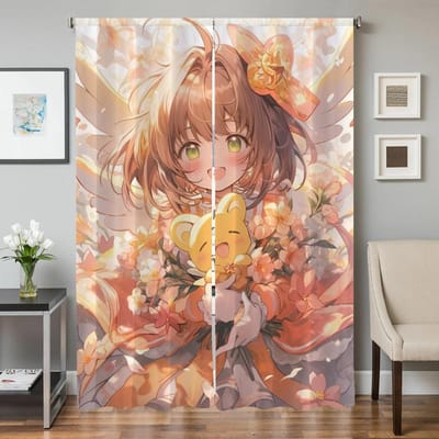 Keukengordijnen voor Woonkamer 2 Stuks Verduisterende Gordijnen Deurgordijn C-cardcaptor S-sakura Slaapkamerdecoratie Scheidingswand Thuis W50xH70cmx2pcs-CL beige