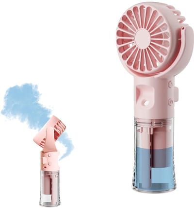 Handventilator - Ventilator Met Waternevel - 4 Standen - USB Oplaadbare Handventilator met Vernevelfunctie - Stille - voor Wandelen, Vakantie en Tuinactiviteiten - roze