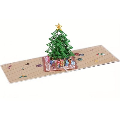 1 pièce Carte de vœux de Noël 3D, Carte de vœux faite à la main Arbre de Noël vert, Carte message de vœux de Noël, Fournitures de décoration de fête de Noël Pack of 1 beige