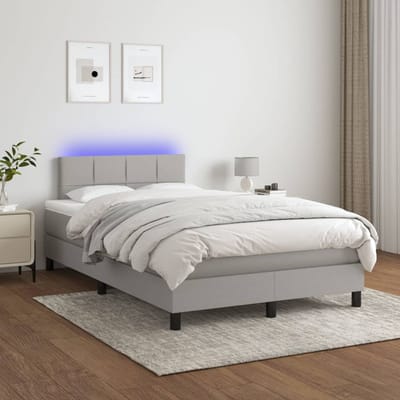 vidaXL - Boxspring - met - matras - en - LED - stof - lichtgrijs - 120x200 - cm