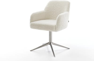 Eetkamerstoel Greg-Flex kruispoot roestvrij staal teddy beige 360° draaibaar rocker-functie pocketveer kern