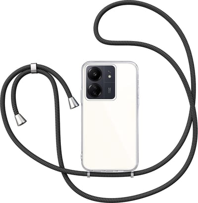 Hoesje met Koord geschikt voor Xiaomi Poco M6 Pro - Back Cover Siliconen Case Transparant Hoes Zwart