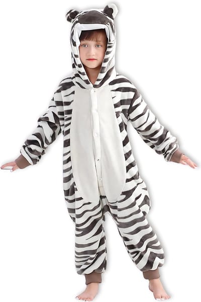 BoefieBoef Dieren Onesie Verkleedkleding Kinderen 10-14 jaar – Comfortabele Kostuum Pyjama – Maat 140 tot 160 – Dierenpak voor Jongens en Meisjes – Feest, Carnaval Verkleedkleding - Kerst, Dierenpak - of Verjaardag Cadeau - Zebra zwart wit