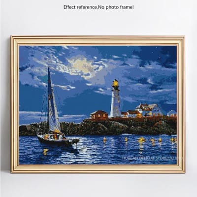 Diamant broderie phare scénique complet rond 5D bricolage diamant peinture point de croix 20X30CM gray