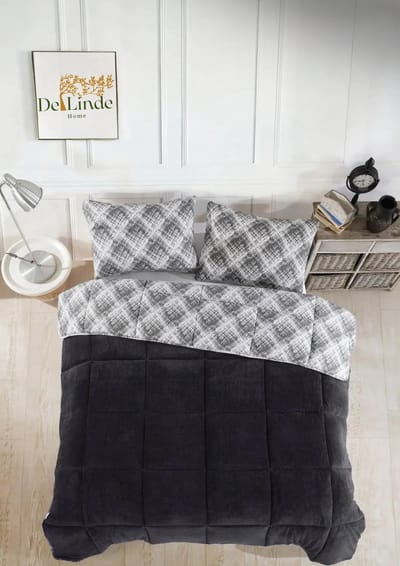 Dekbed zonder overtrek - Inclusief Kussensloop - Zwart - ca. 160x220 cm - Eenpersoons - 2 in 1 Dekbed - Teddy - Zacht & Hypoallergeen - 4 Seizoenen - Dubbelzijdig - Wasbaar - Ultra Soft - De Linde Home
