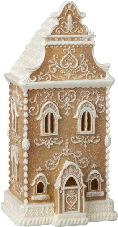 J-Line decoratie Peperkoek Huis - polyresin - beige/wit - LED lichtjes
