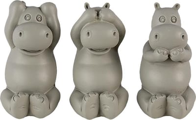 Clayre & Eef Decoratie Beeld set van 3 Nijlpaard 15x6x9 cm Grijs Polyresin Nijlpaard