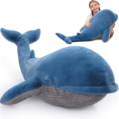 Pluche walvis - Zacht speelgoed - Knuffelen en decoreren - Veilige versterkte naden - 110 cm - Blauw