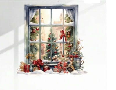Muursticker Raamstickers Kerst / Kerstmis - Merry Christmas - Prachtig Kerst raam met sneeuw - Winter | Raam Decoratie - Winkel - School - Peuterspeelzaal - Huis - Veranda- Kantoor | Herbruikbaar - Waterdicht - Verwijderbaar | DH collection