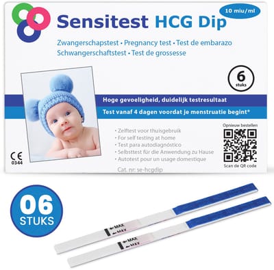 Sensitest Extra Vroege Zwangerschapstest Dipstick – 6 stuks – 10 mIU/ml – Test vanaf 6 dagen vóór menstruatie – Uitslag in 5 minuten – Inclusief handleiding & zwangerschapskalender