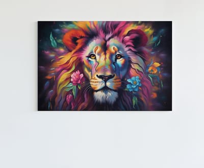 Canvas Schilderij - Dieren - Kleurrijke Leeuwenkop - 60x40x2 cm